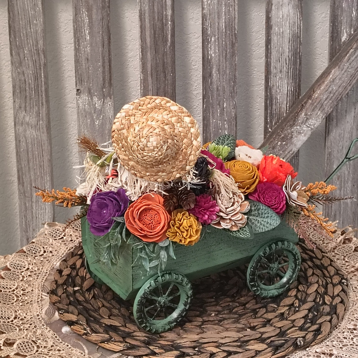 Fall Scarecrow Wagon Centerpiece | Sola Wood Flower Arrangement