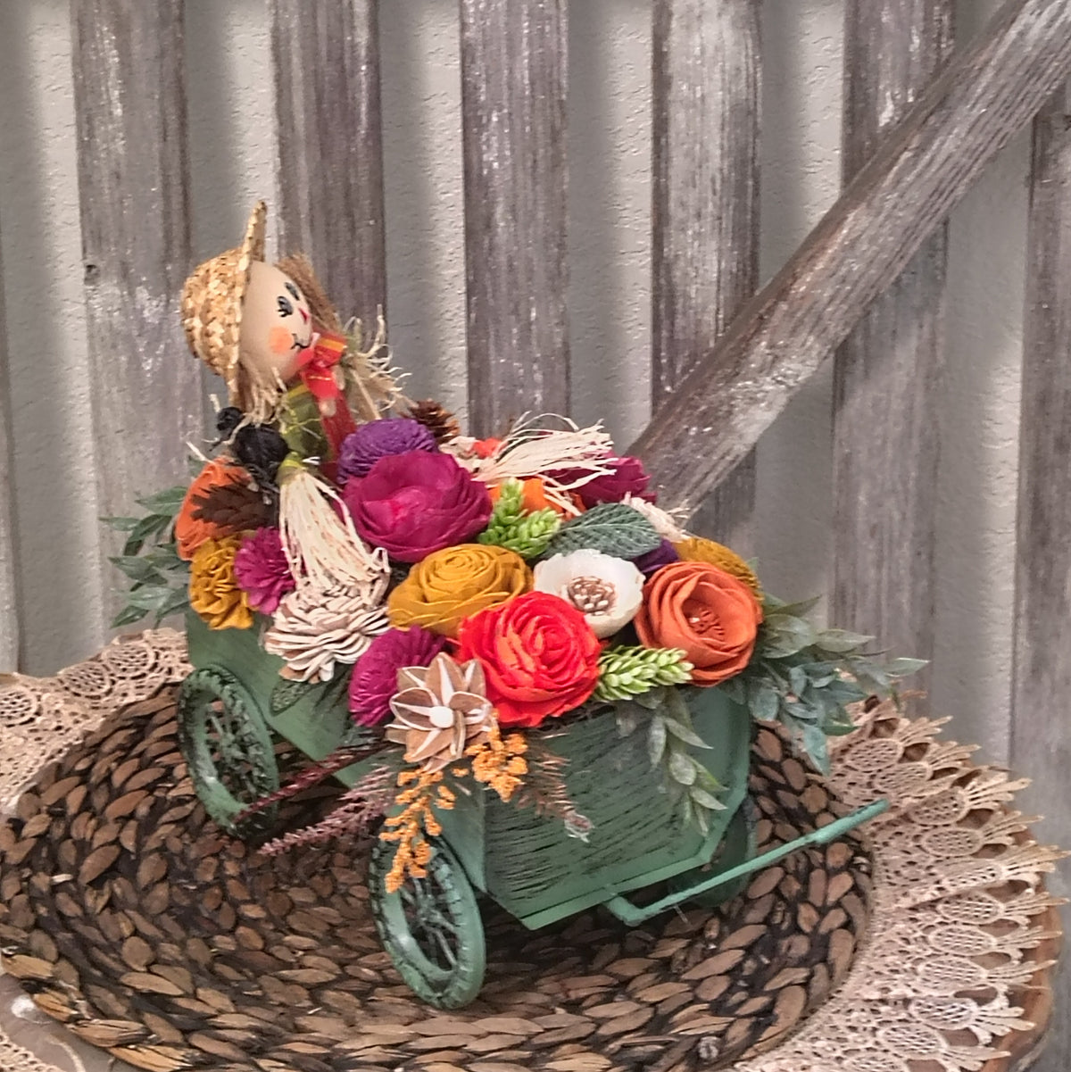 Fall Scarecrow Wagon Centerpiece | Sola Wood Flower Arrangement