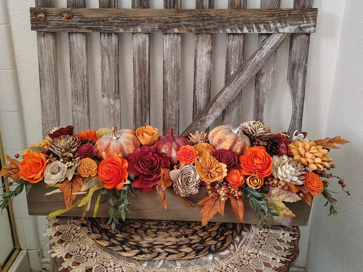 Thankful Fall Centerpiece with Sola Wood Flowers and Pumpkins