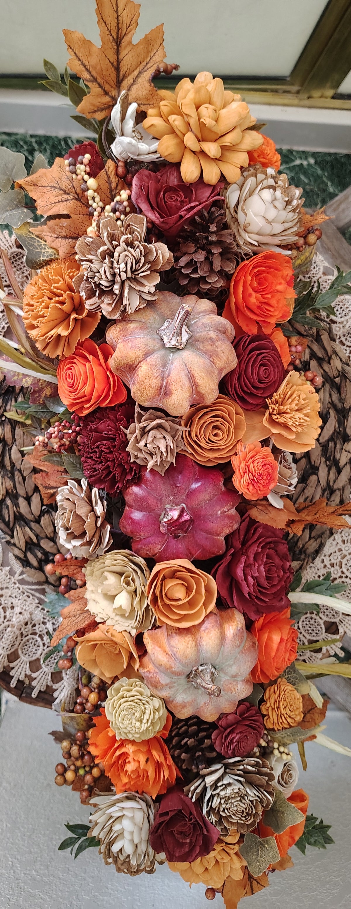 Thankful Fall Centerpiece with Sola Wood Flowers and Pumpkins