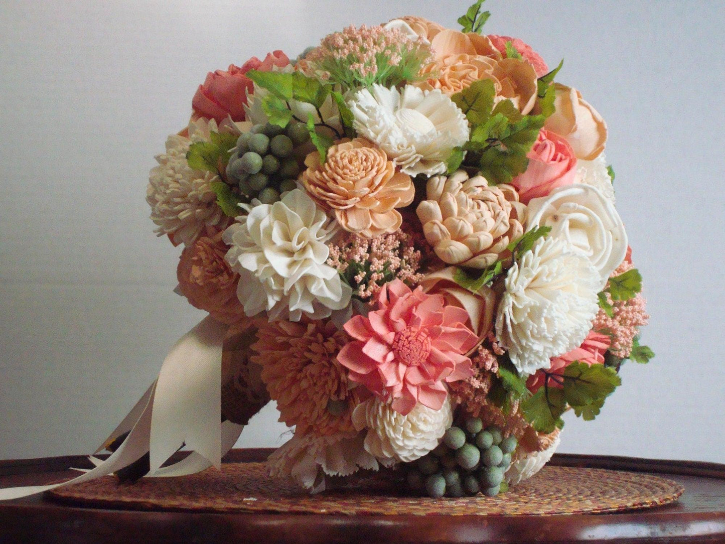 Peach and Green Wood Flower Bouquet Wood Flowers Wood Flowers Bouquet sola Wood Flower Bouquet