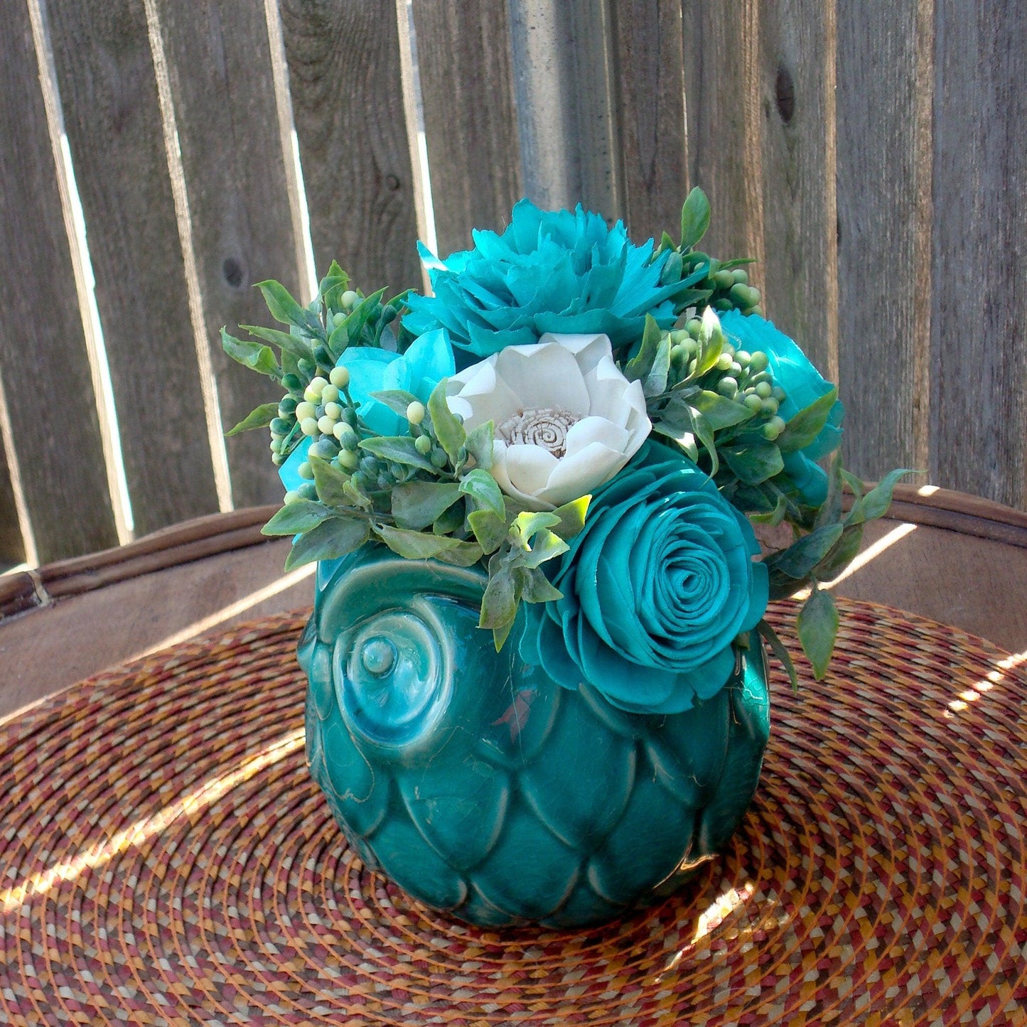 Sola Wood Flowers, Owl Collectors Gift, Teal Wood Flowers