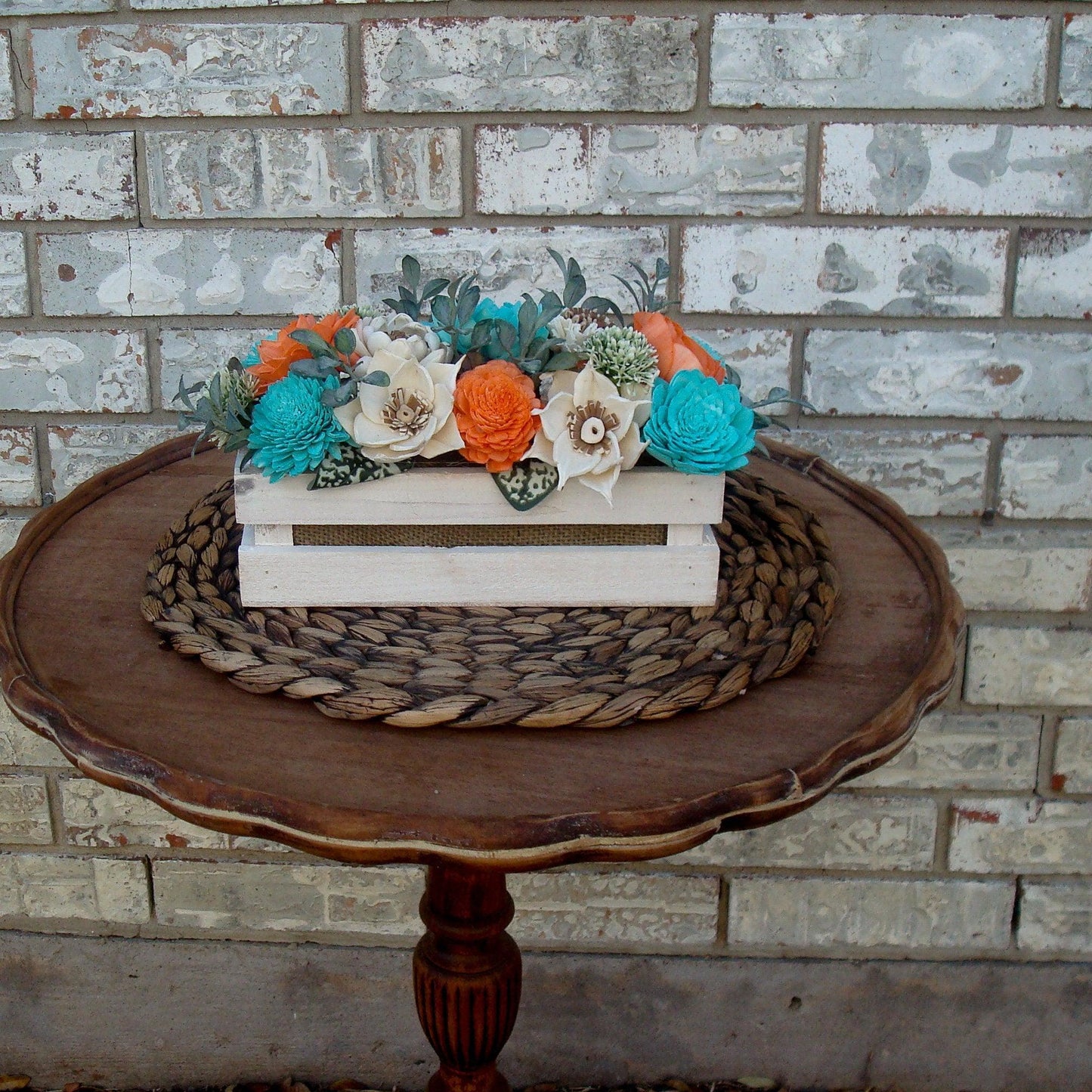 Teal  and Orange Wood Florals, Sola Wood Flowers, Gift for her. Dried Flower Arrangement, Mother's day