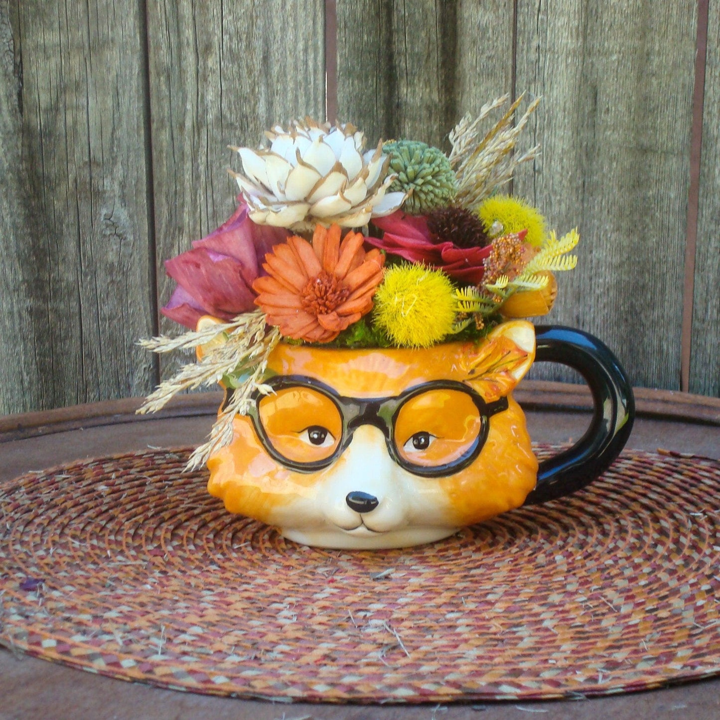 Fall centerpiece, Fall Fox Centerpiece, Novelty Floral, Fall Decor, Sola Wood Flowers, earth tones