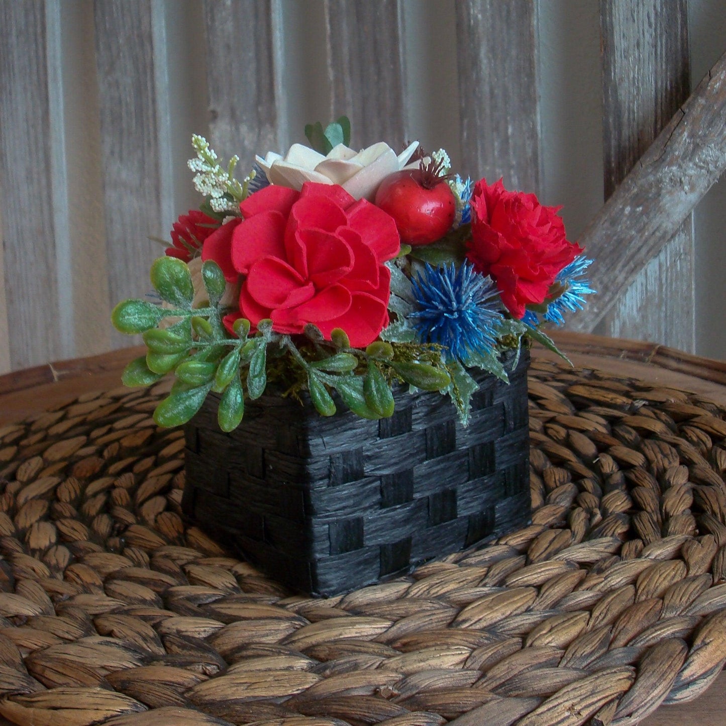 Americana Sola Wood Flower Arrangement, Memorial Day Decor, Fourth of July Table, Red White and Blue