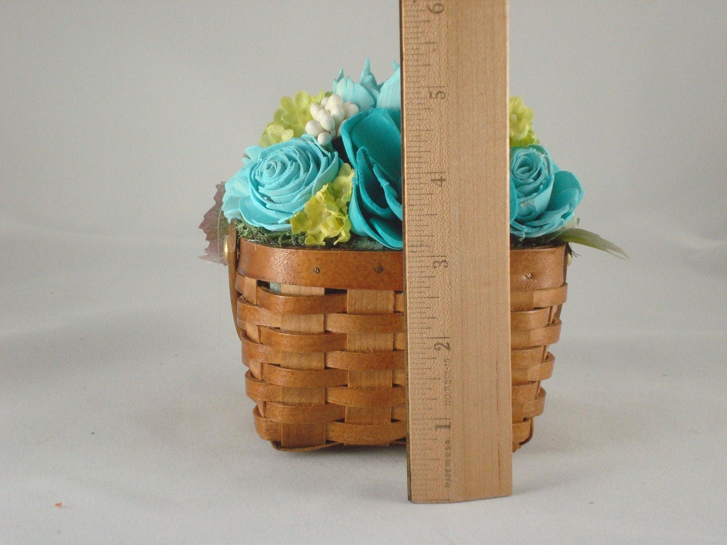 Hand Dyed Wedding florals teal in a basket