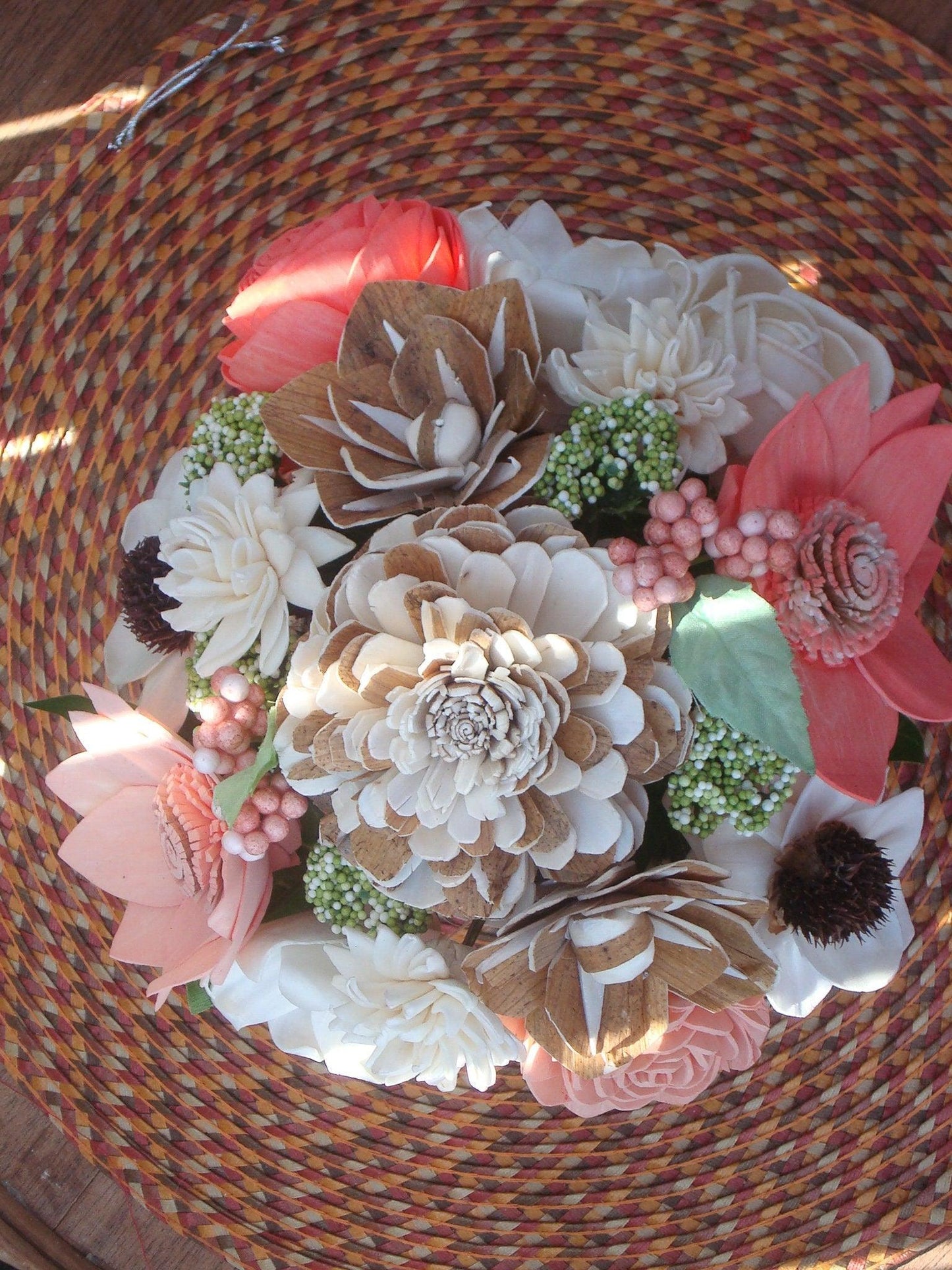 Peach and coral sola wood flowers