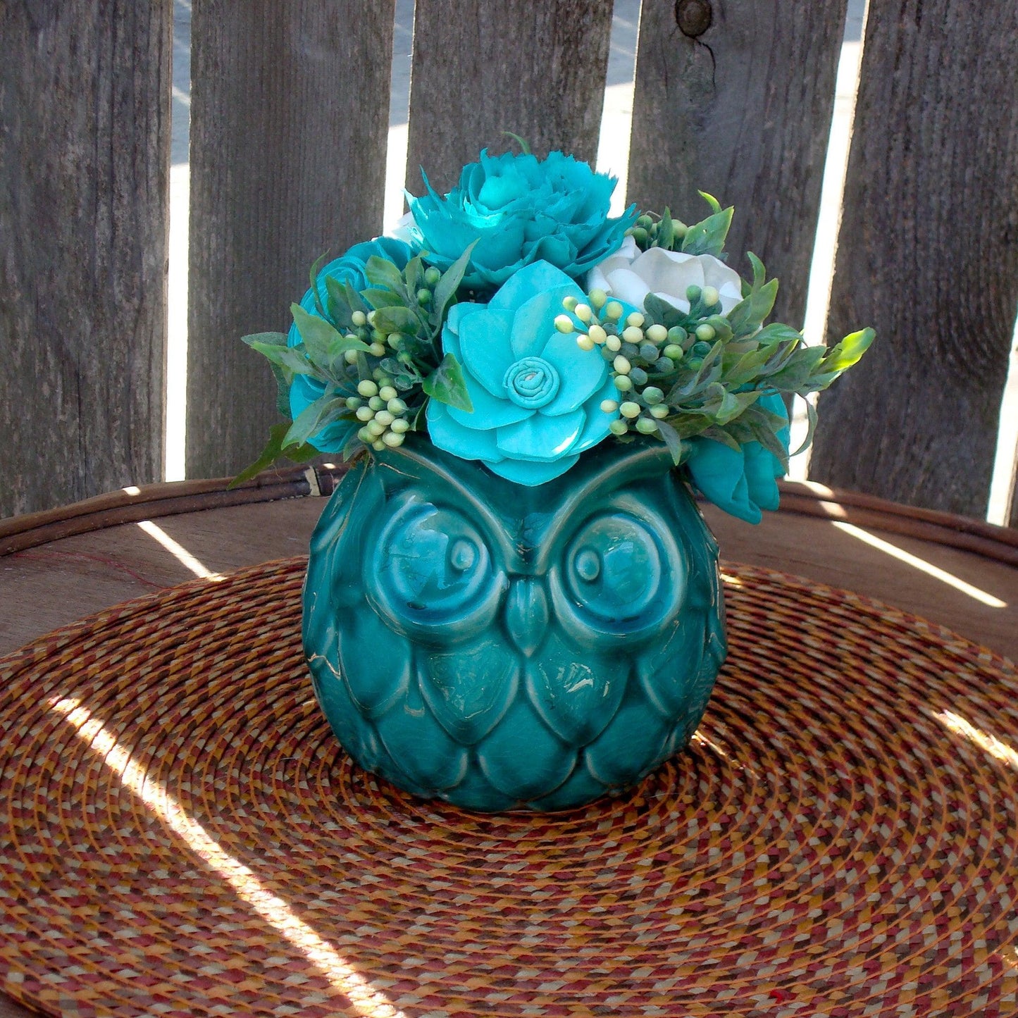 Sola Wood Flowers, Owl Collectors Gift, Teal Wood Flowers