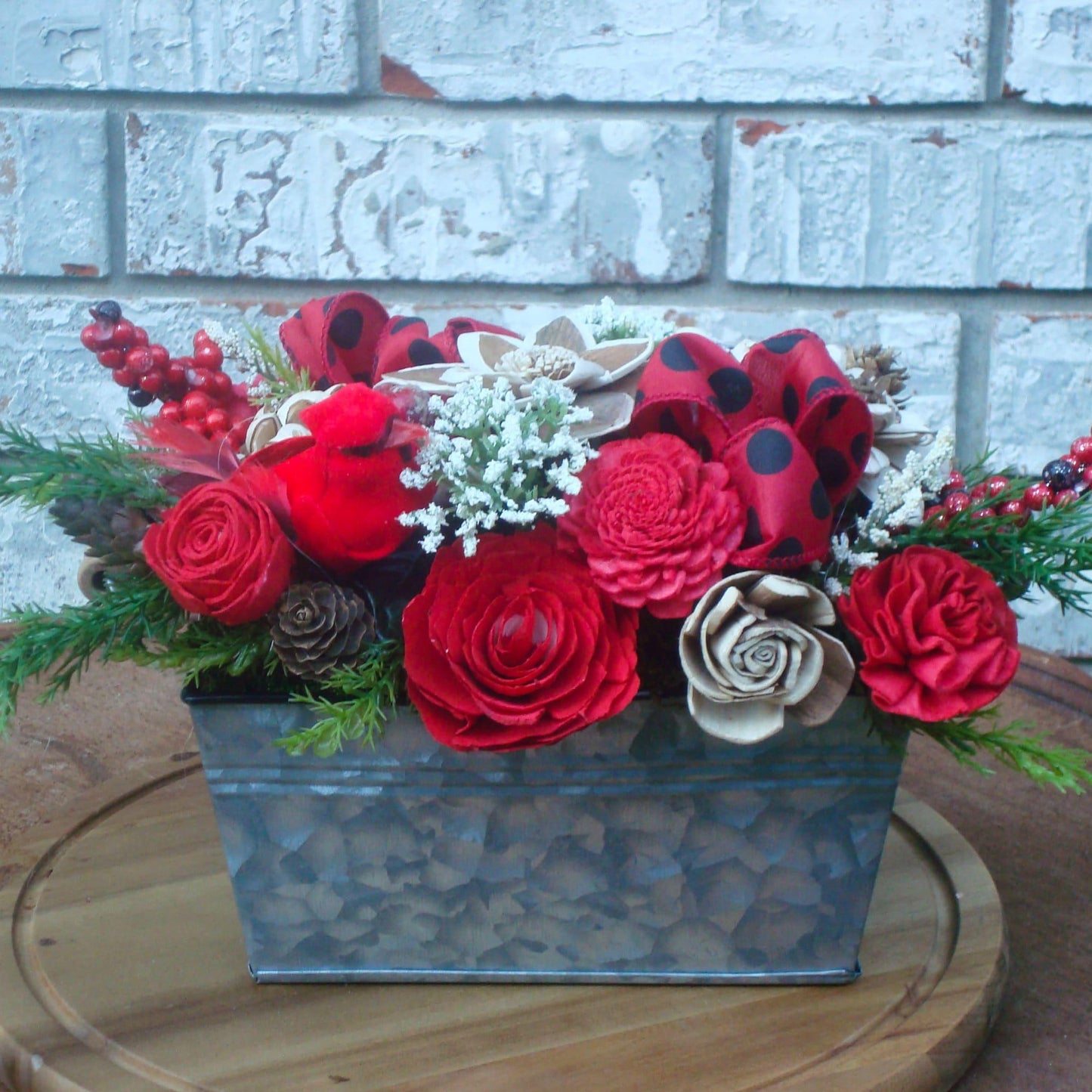 Christmas Centerpiece, Cardinal Decor, Polka Dot Chrismtas