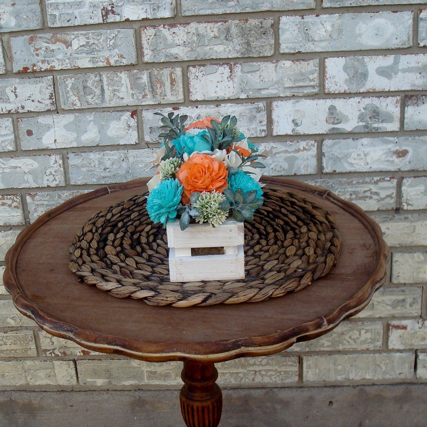 Teal  and Orange Wood Florals, Sola Wood Flowers, Gift for her. Dried Flower Arrangement, Mother's day