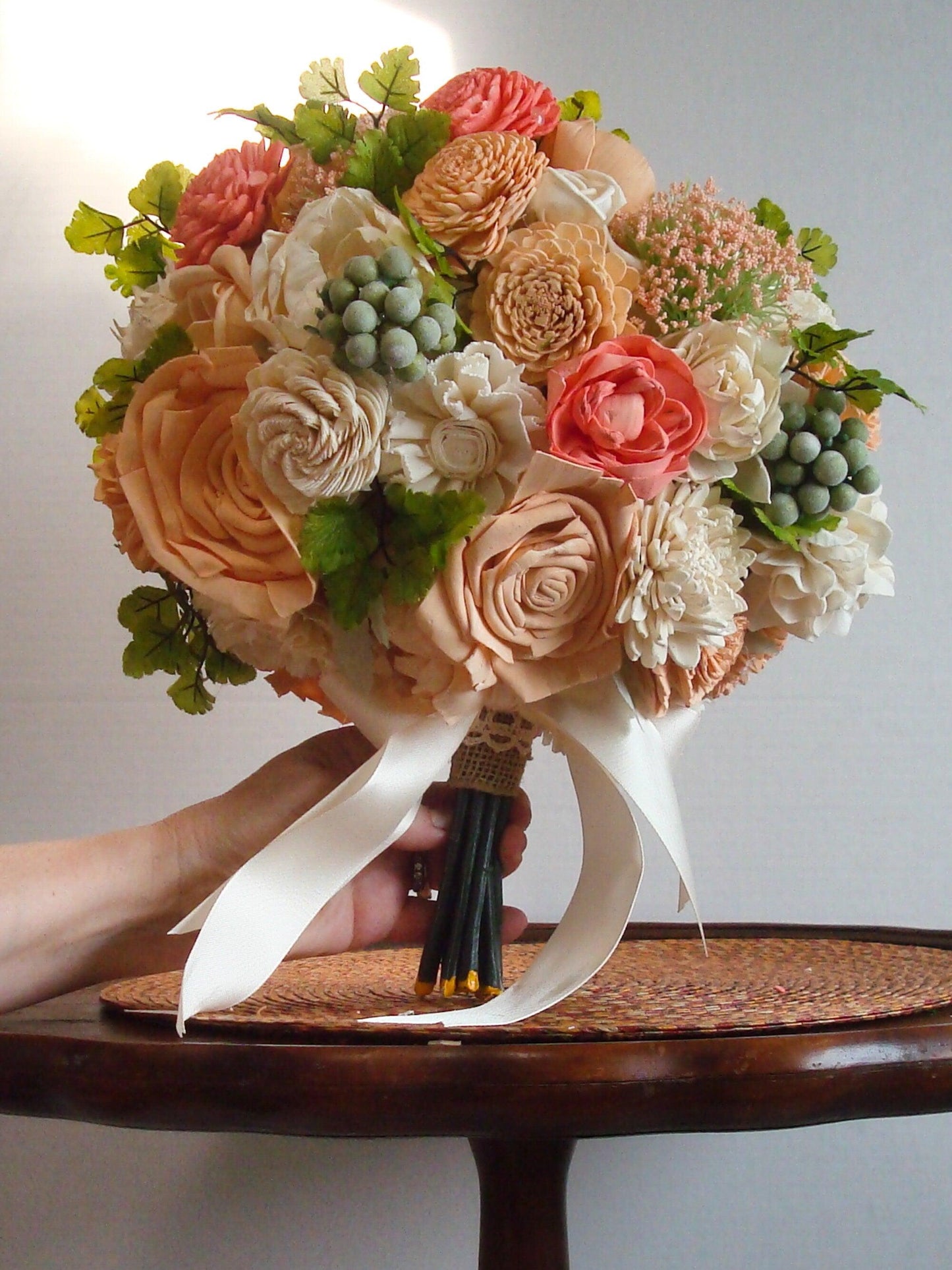 Peach and Green Wood Flower Bouquet Wood Flowers Wood Flowers Bouquet sola Wood Flower Bouquet