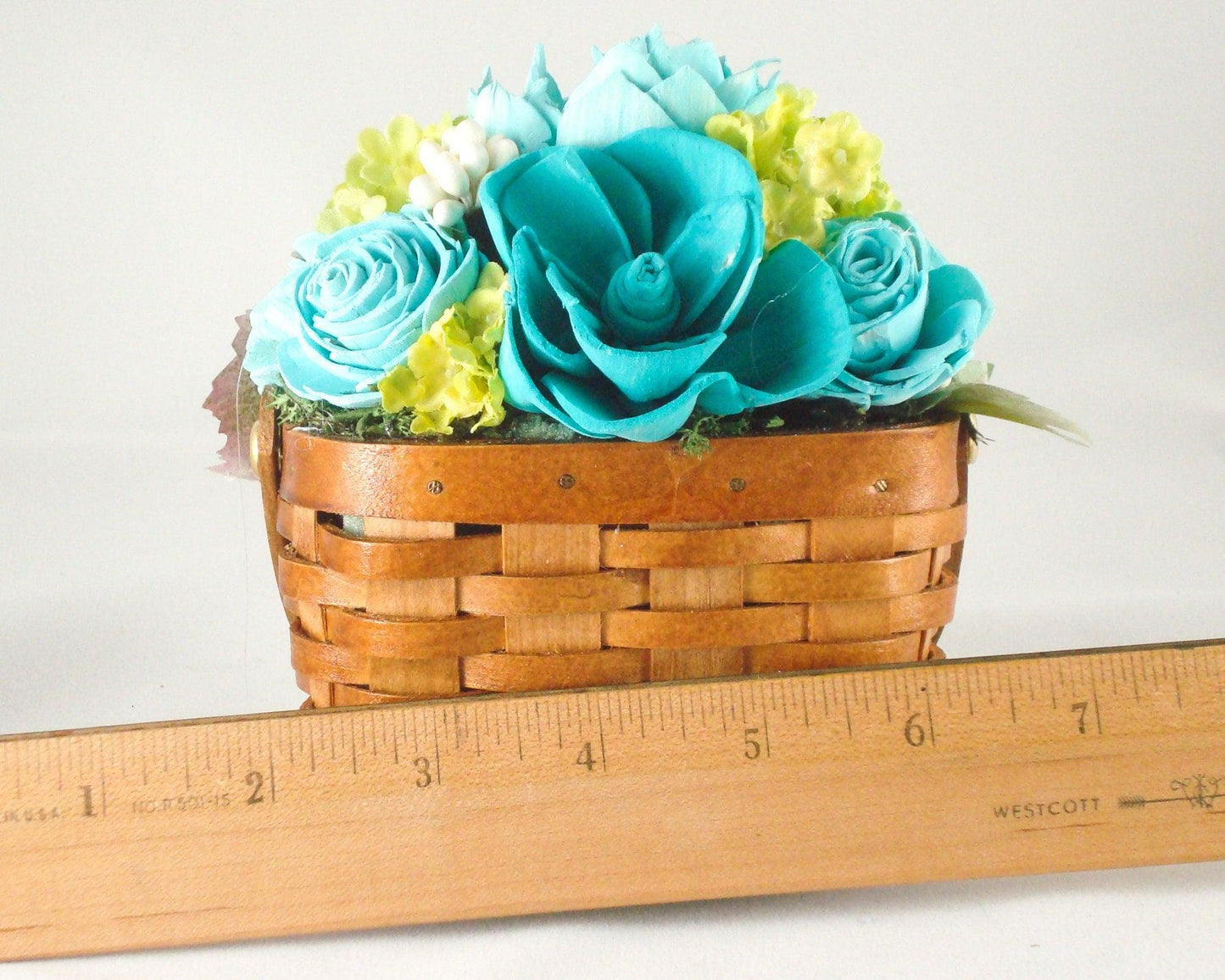 Hand Dyed Wedding florals teal in a basket