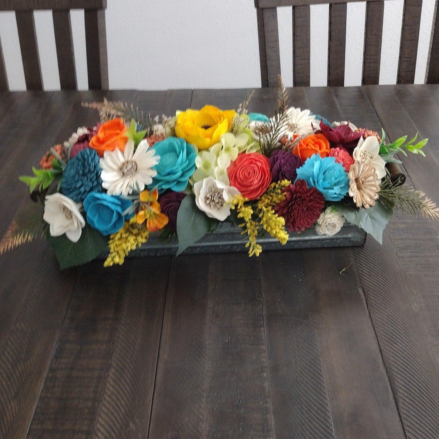 Beautiful brillant colored Centerpiece. Sola Wood Flower Arrangement, Christmas Gift