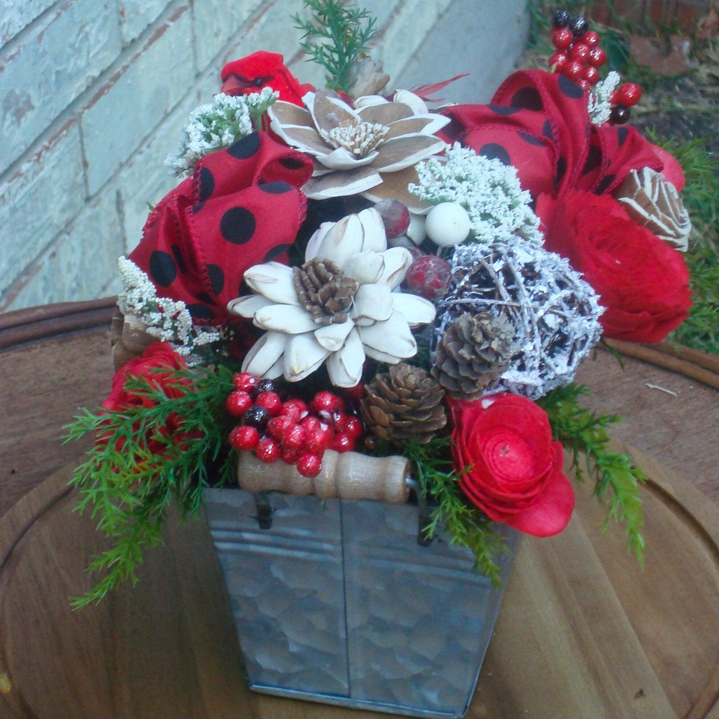 Christmas Centerpiece, Cardinal Decor, Polka Dot Chrismtas