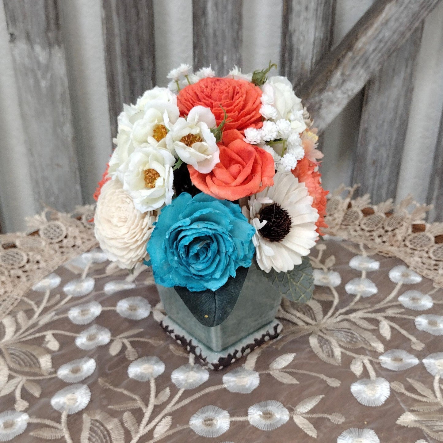 Teal and Coral Sola Wood Flowers