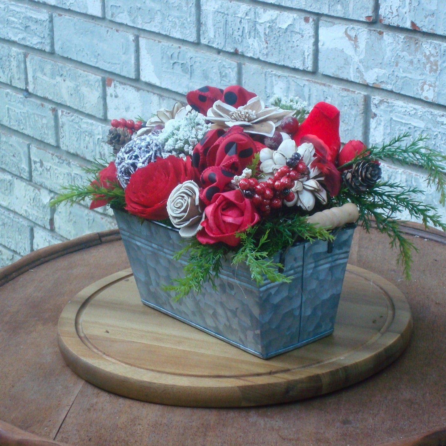 Christmas Centerpiece, Cardinal Decor, Polka Dot Chrismtas