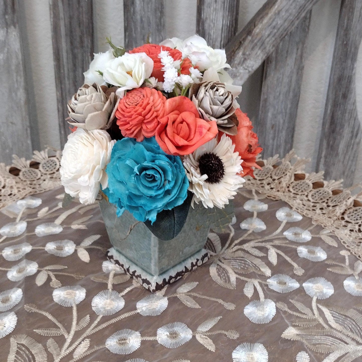 Teal and Coral Sola Wood Flowers