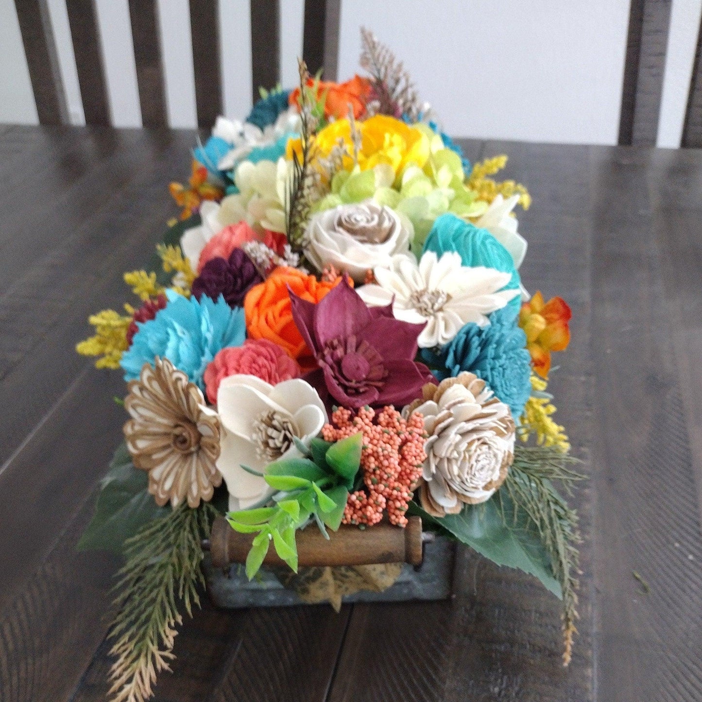 Beautiful brillant colored Centerpiece. Sola Wood Flower Arrangement, Christmas Gift