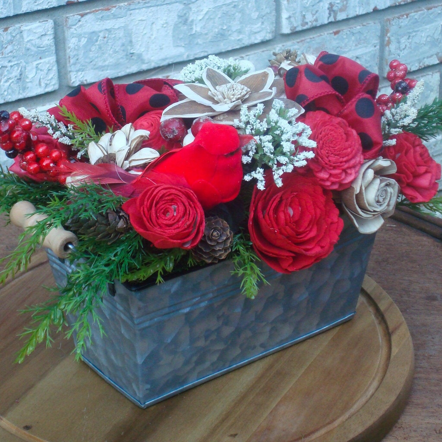 Christmas Centerpiece, Cardinal Decor, Polka Dot Chrismtas