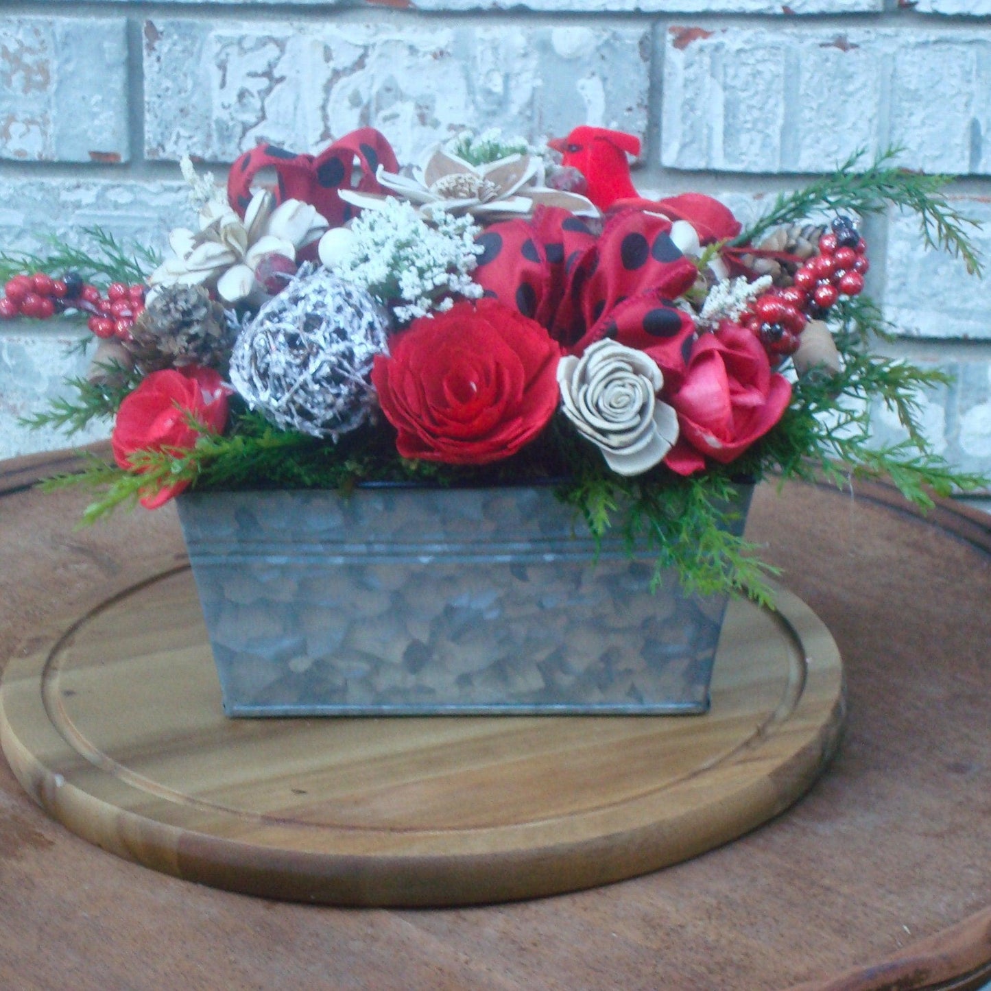 Christmas Centerpiece, Cardinal Decor, Polka Dot Chrismtas