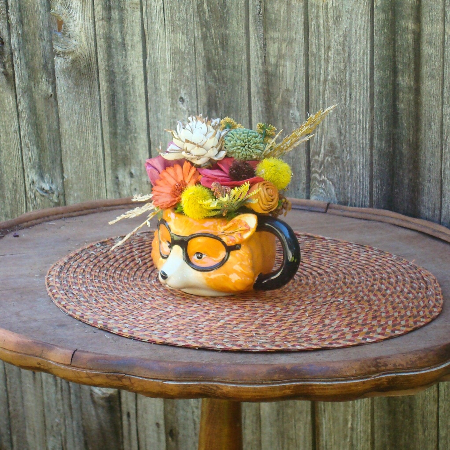 Fall centerpiece, Fall Fox Centerpiece, Novelty Floral, Fall Decor, Sola Wood Flowers, earth tones