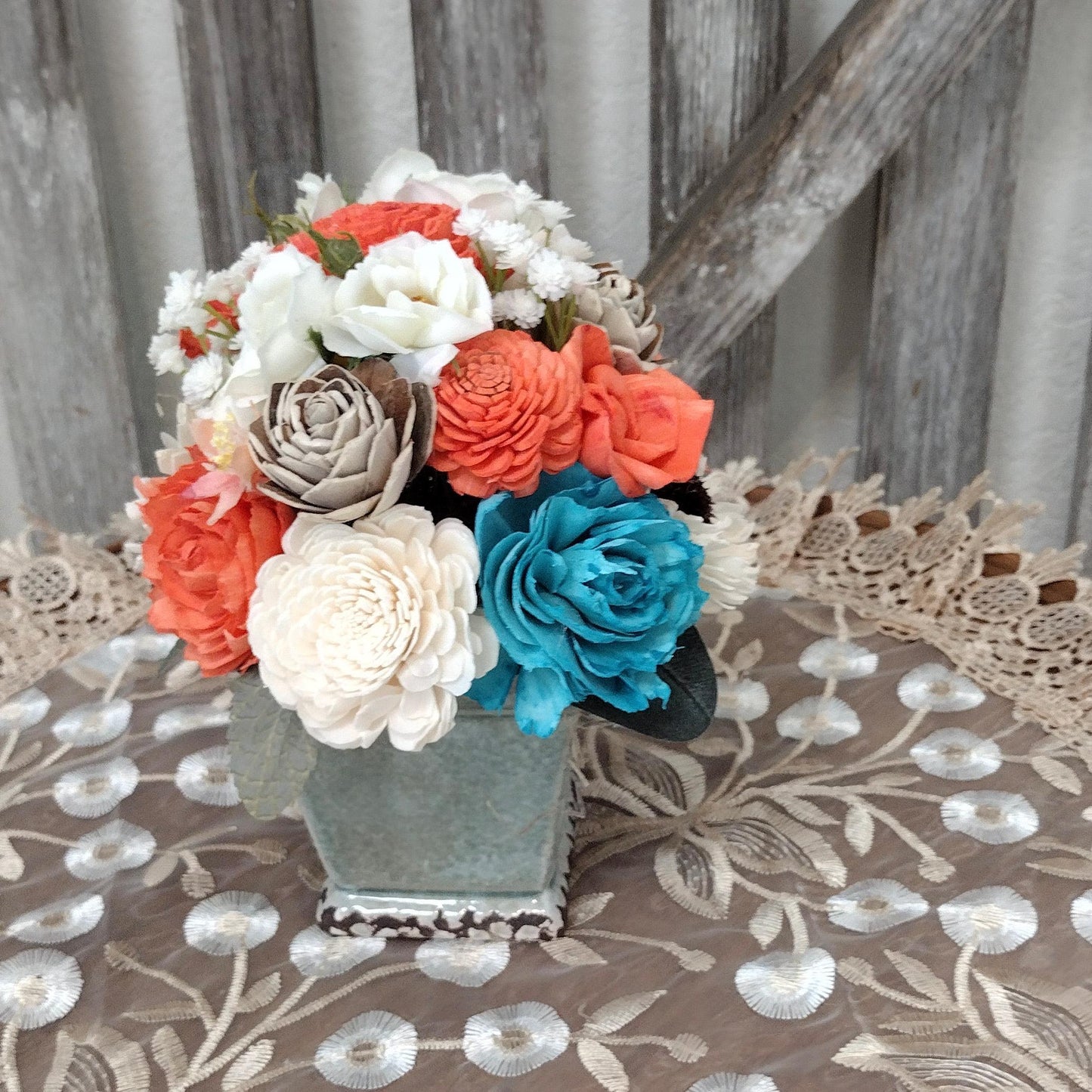 Teal and Coral Sola Wood Flowers