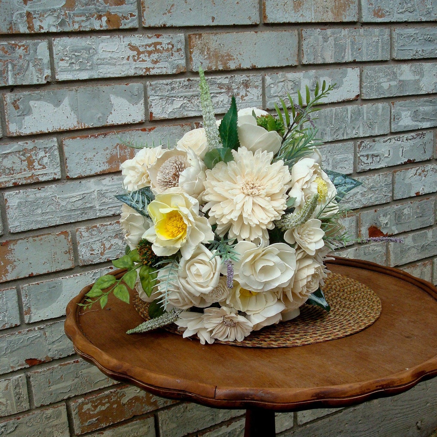 All White Bridal Bouquet, Sola Flower Bouquet, All White Wedding Flowers