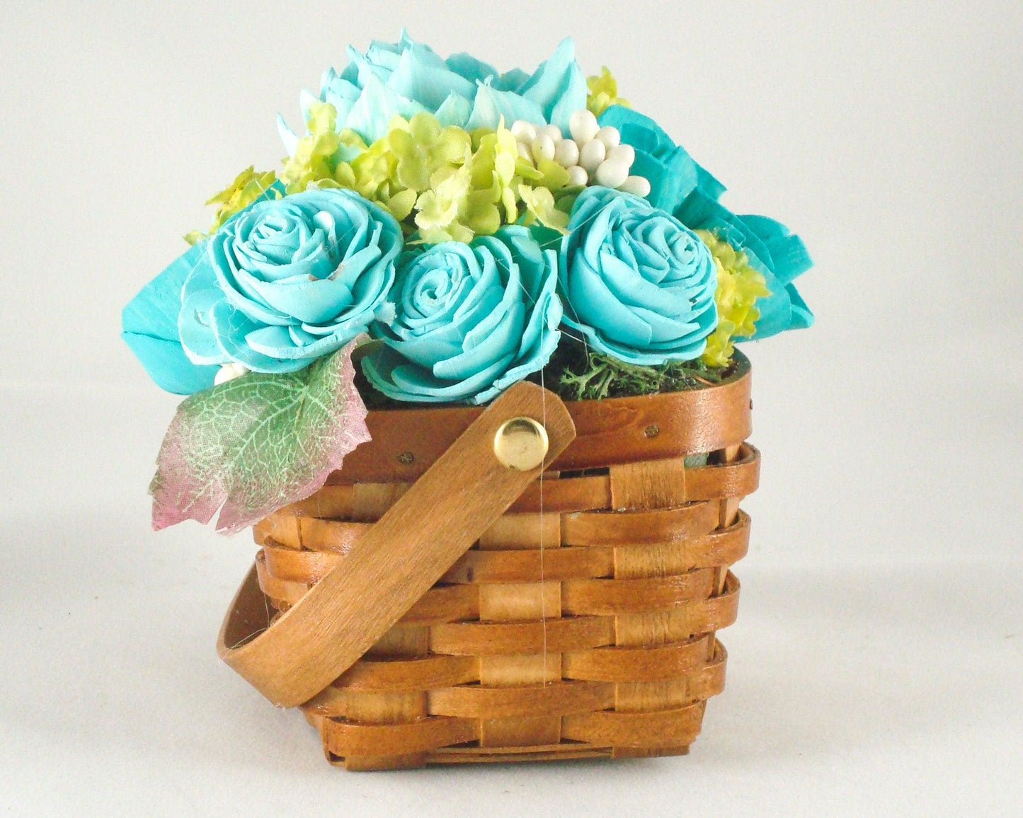 Hand Dyed Wedding florals teal in a basket