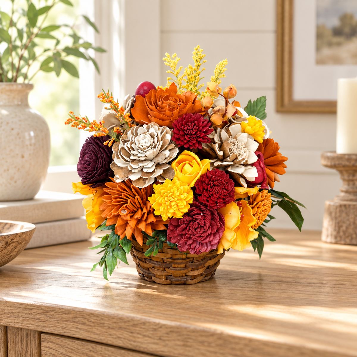 Autumn Harvest Sola Wood Flower Basket Arrangement