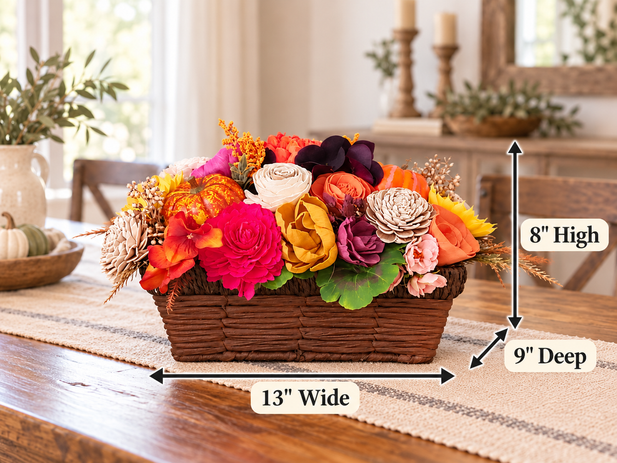 Fall Sola Wood Flower Centerpiece in Rustic Basket