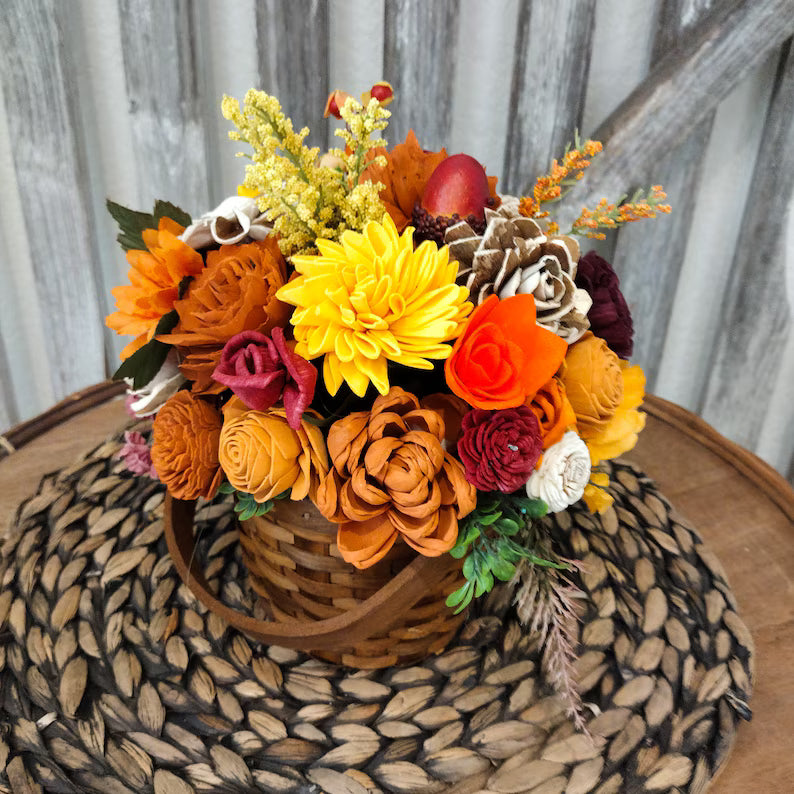 Autumn Harvest Sola Wood Flower Basket Arrangement
