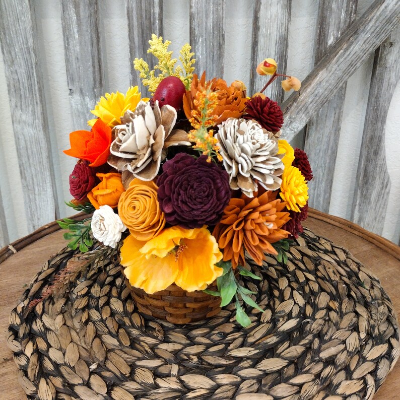 Autumn Harvest Sola Wood Flower Basket Arrangement