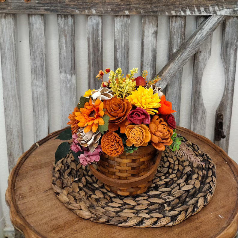 Autumn Harvest Sola Wood Flower Basket Arrangement