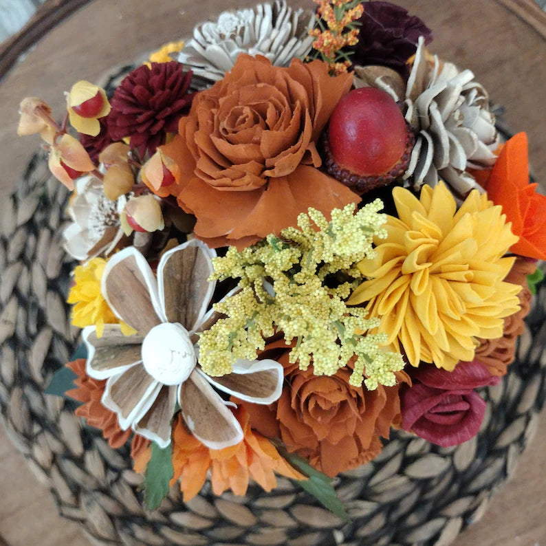 Autumn Harvest Sola Wood Flower Basket Arrangement