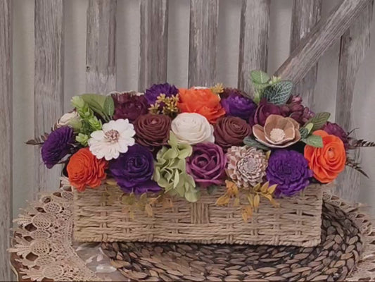 Fall Sola Wood Flower Centerpiece in Woven Basket