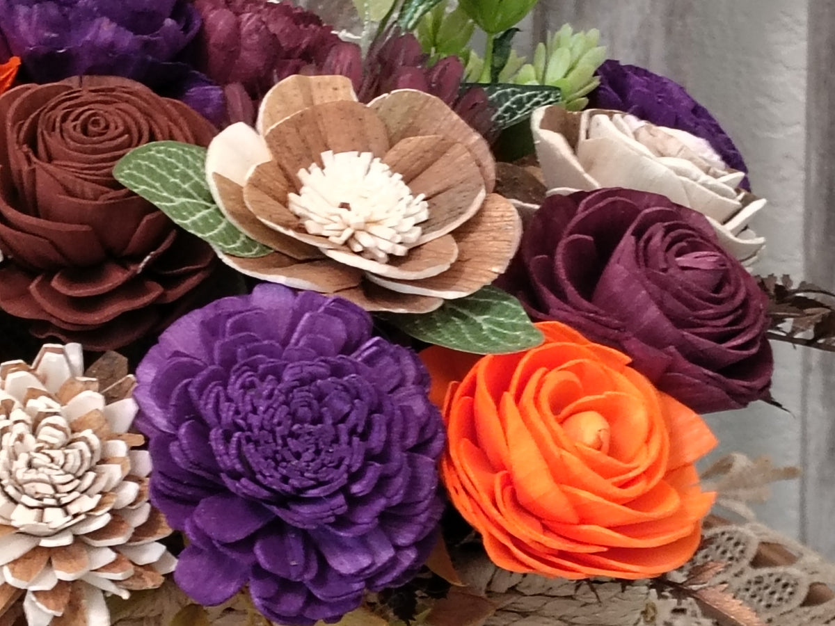 Fall Sola Wood Flower Centerpiece in Woven Basket