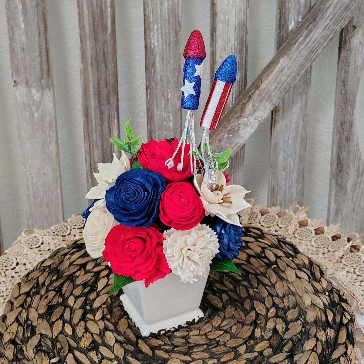 Patriotic Red, White & Blue Sola Wood Flower Arrangement