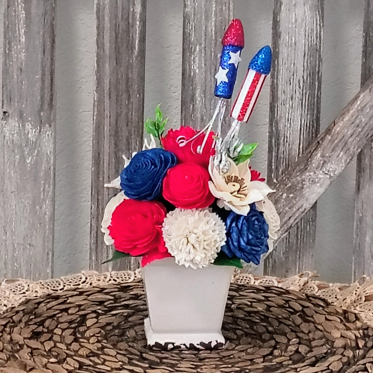 Patriotic Red, White & Blue Sola Wood Flower Arrangement