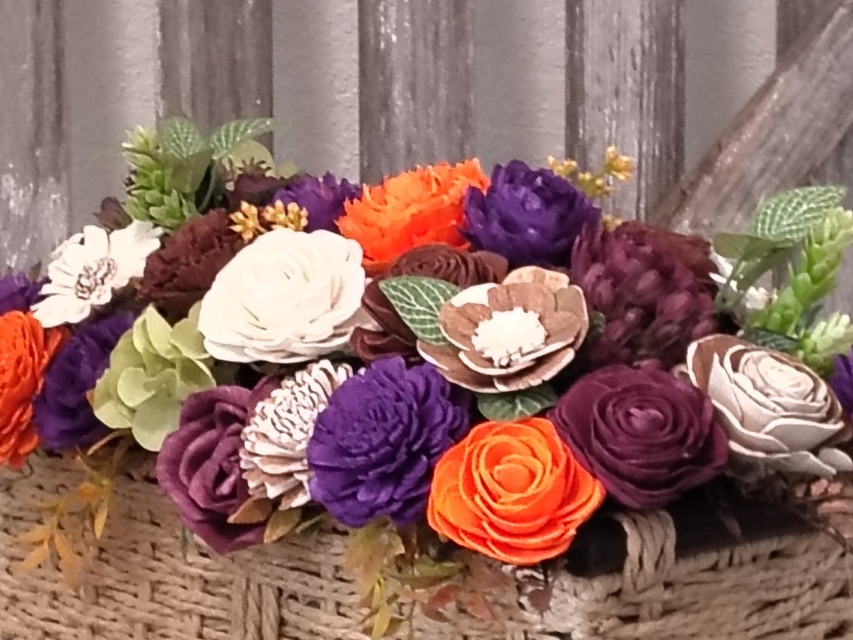 Fall Sola Wood Flower Centerpiece in Woven Basket