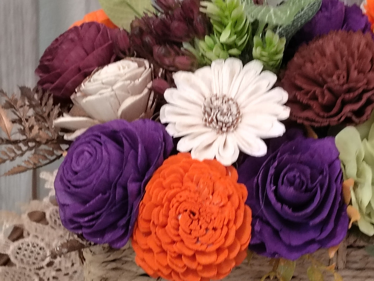 Fall Sola Wood Flower Centerpiece in Woven Basket