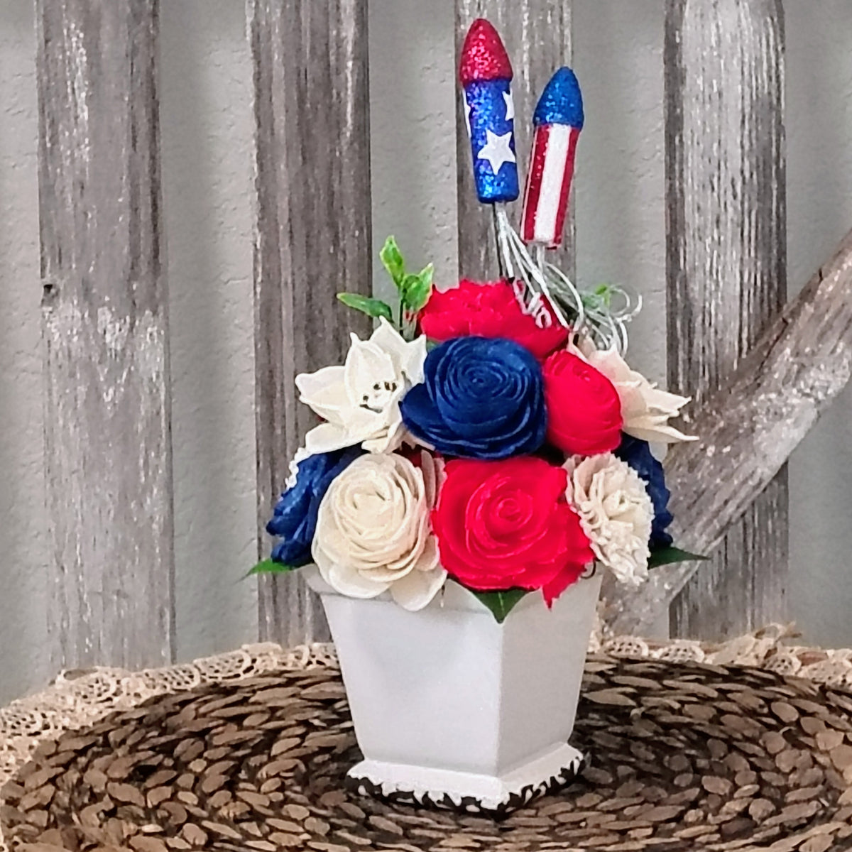 Patriotic Red, White & Blue Sola Wood Flower Arrangement