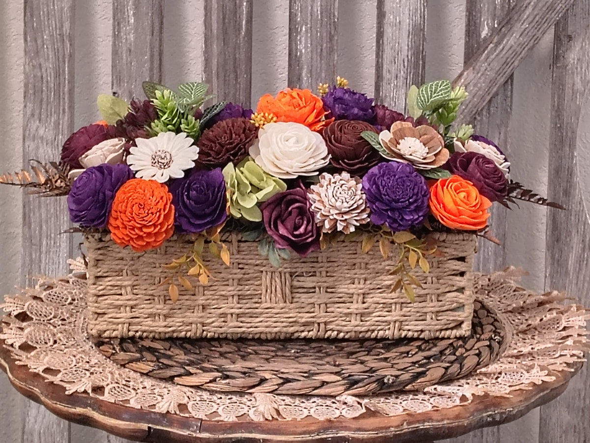 Fall Sola Wood Flower Centerpiece in Woven Basket