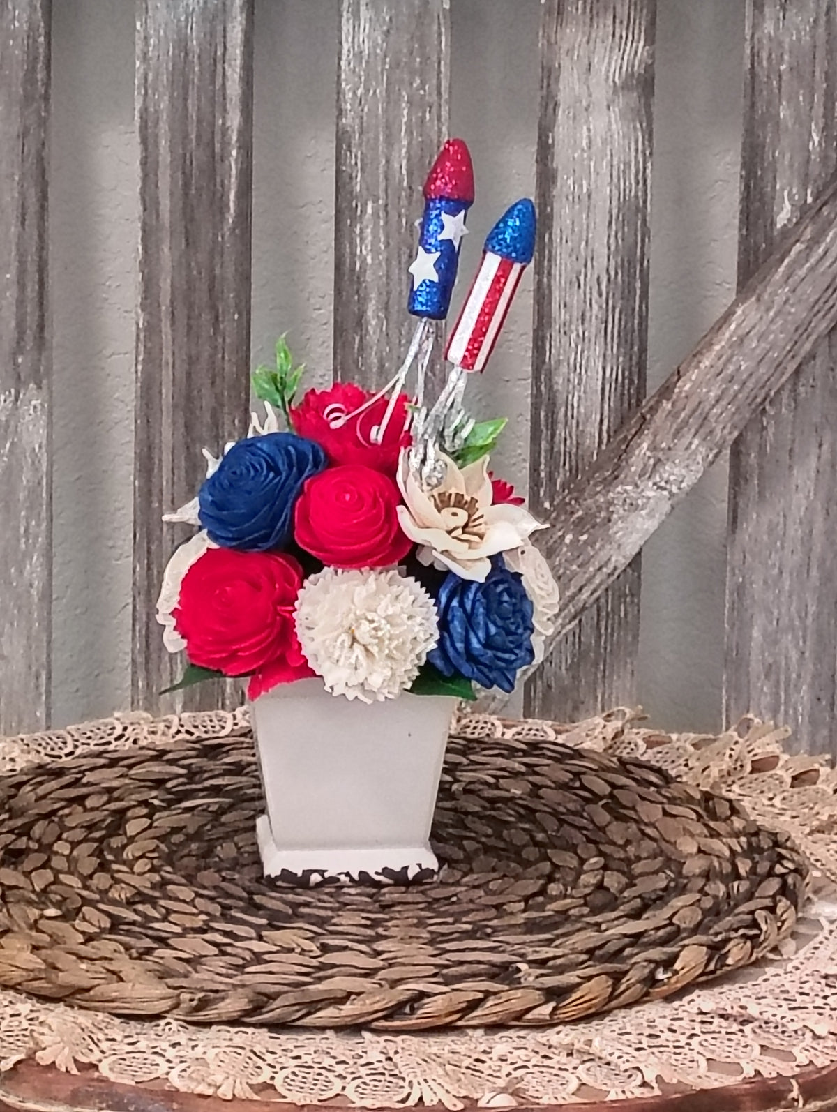 Patriotic Red, White & Blue Sola Wood Flower Arrangement
