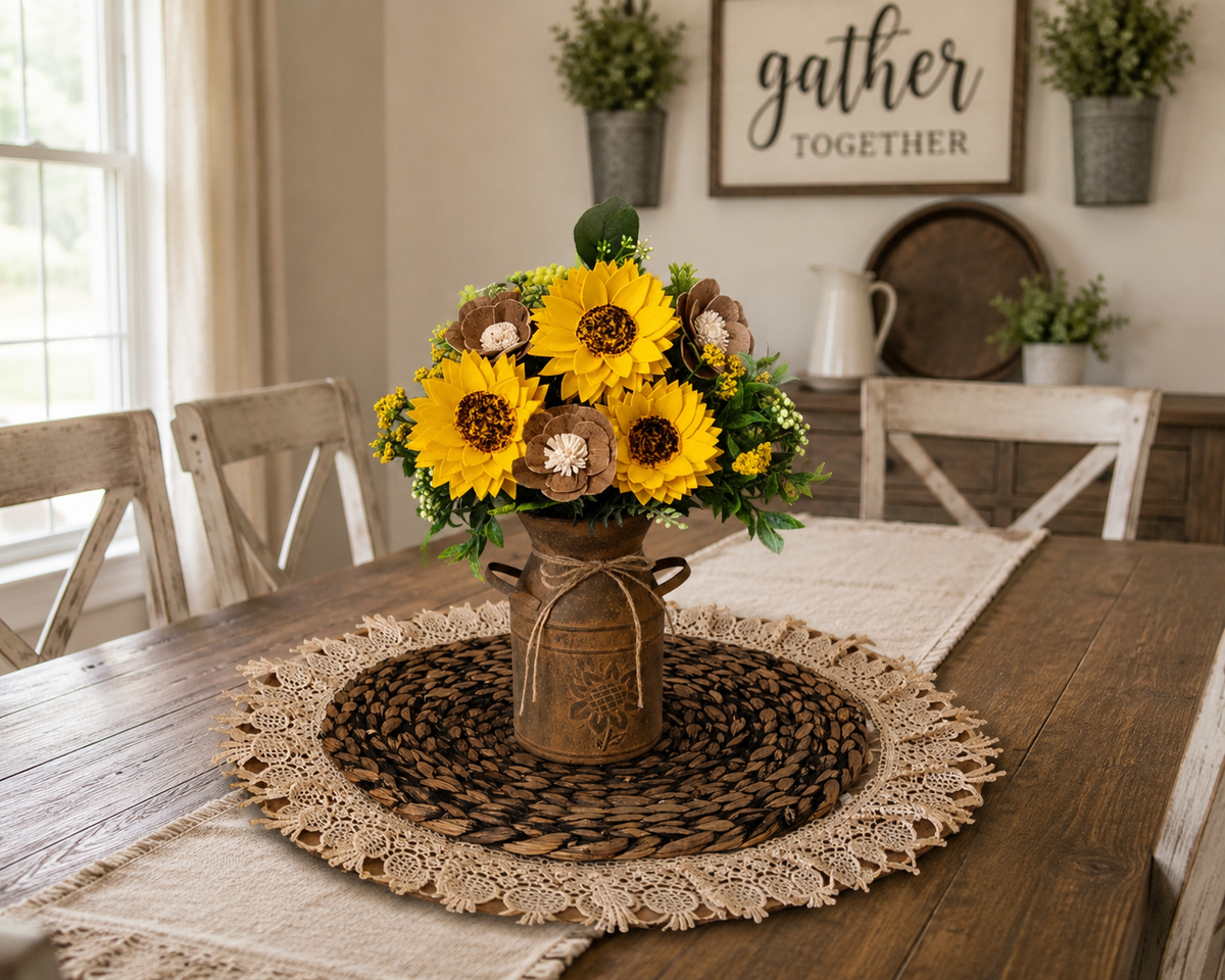 Sunflower Sola Wood Flower Arrangement in Rustic Milk Can