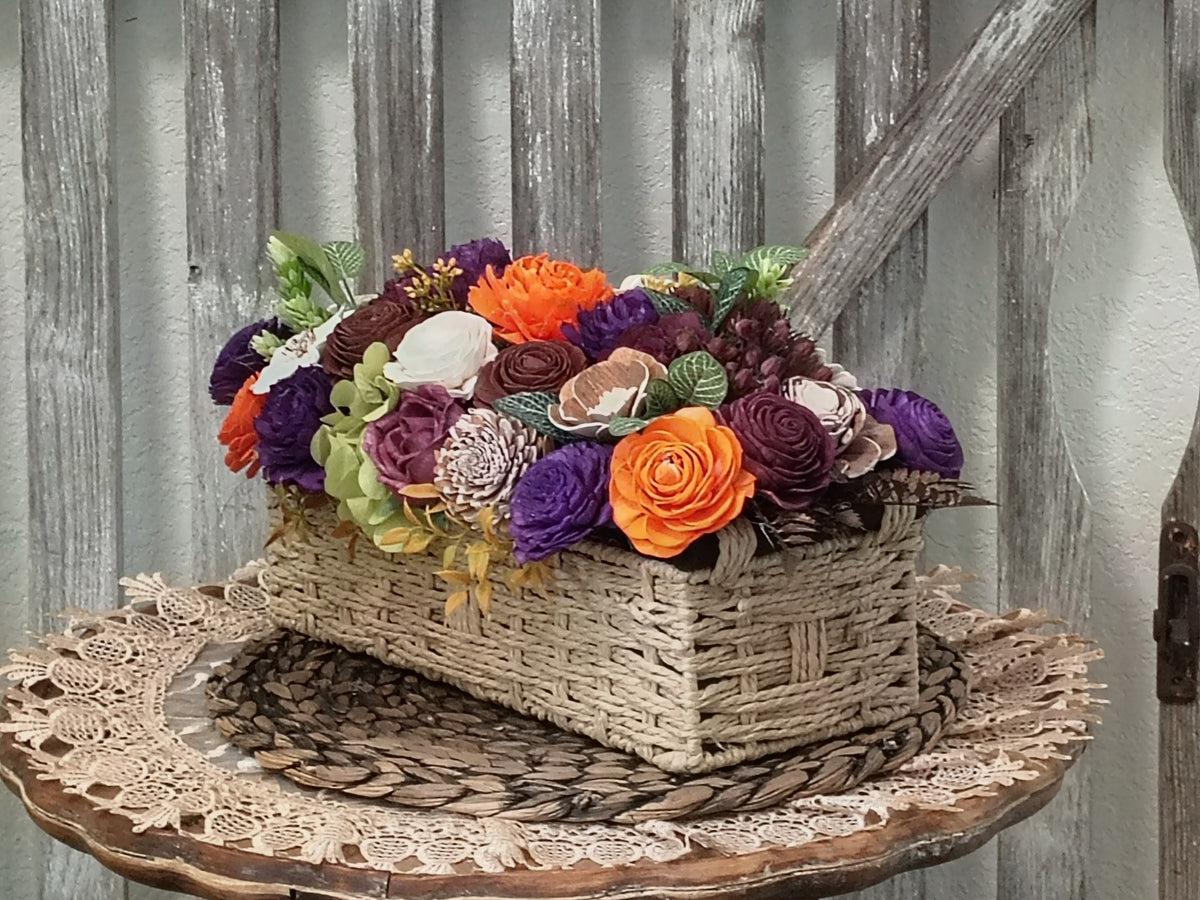 Fall Sola Wood Flower Centerpiece in Woven Basket