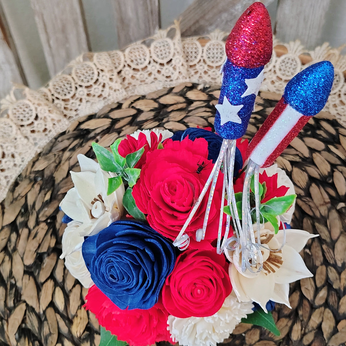 Patriotic Red, White & Blue Sola Wood Flower Arrangement