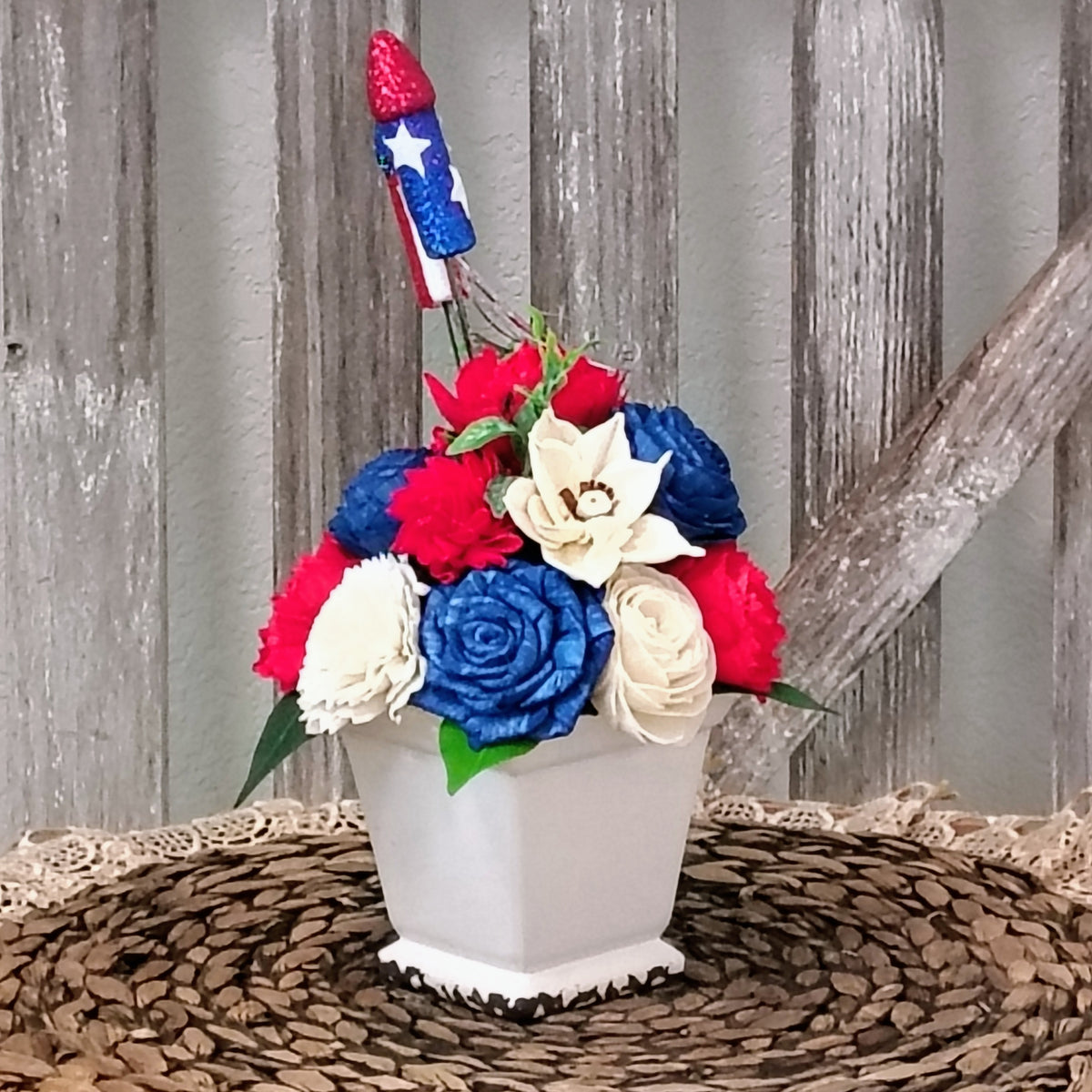 Patriotic Red, White & Blue Sola Wood Flower Arrangement