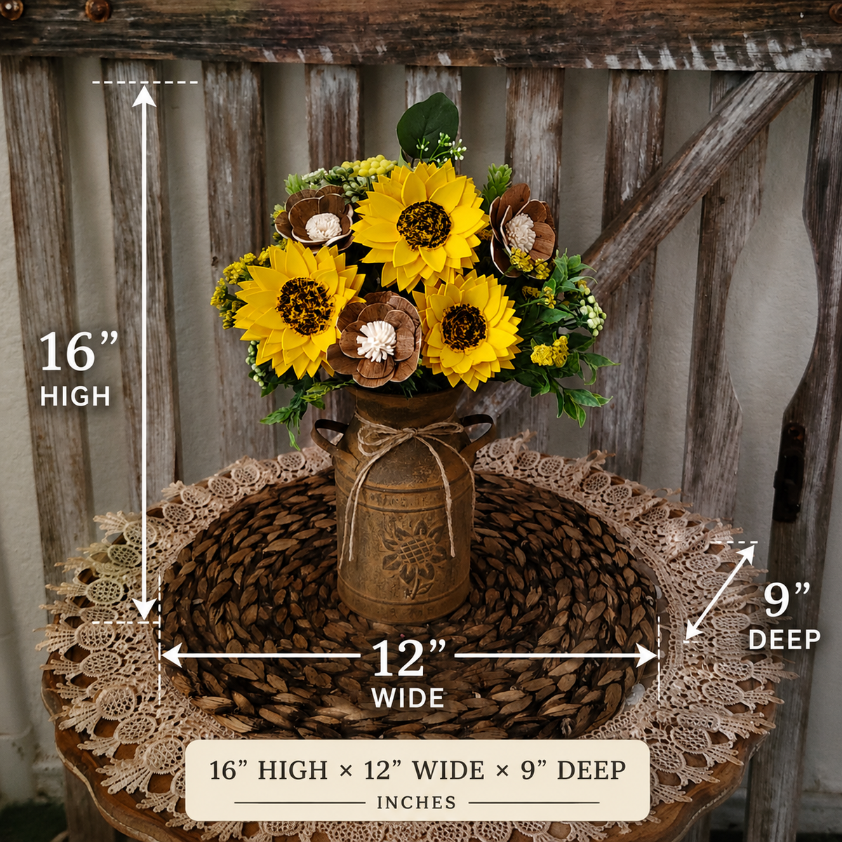 Sunflower Sola Wood Flower Arrangement in Rustic Milk Can
