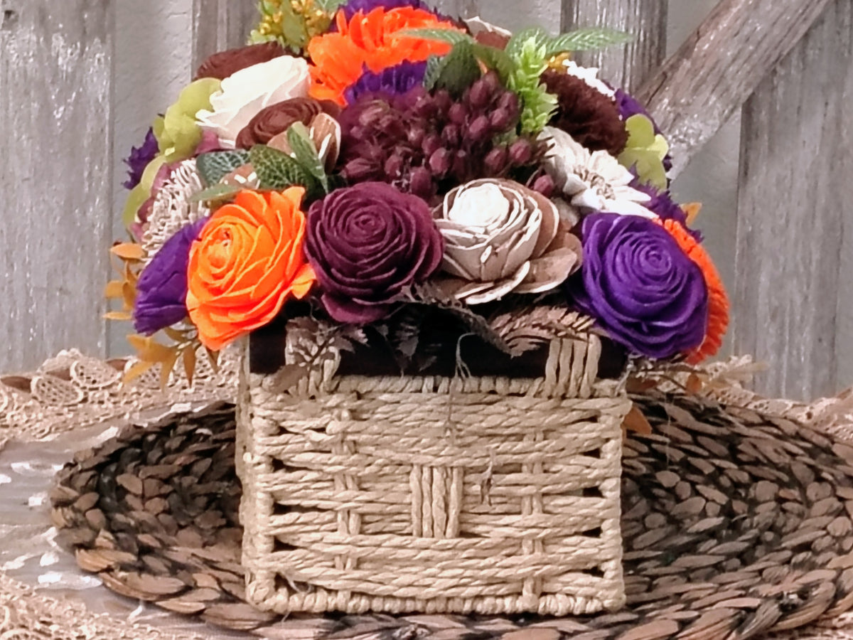 Fall Sola Wood Flower Centerpiece in Woven Basket