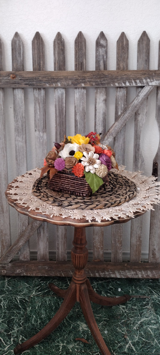 Fall Sola Wood Flower Arrangement with Pumpkin,  Rustic Autumn Centerpiece